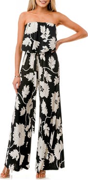 O.L. Printed Strapless Wide Leg Jumpsuit