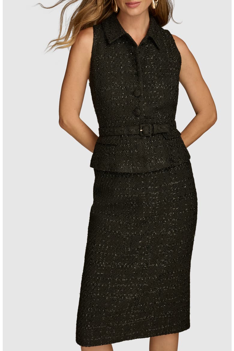 Tweed Top & Midi Skirt Set, Alternate, color, BLACK