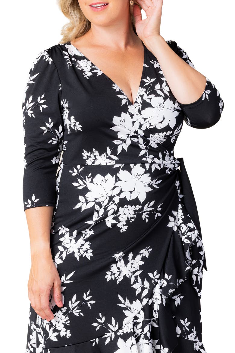 Flirty Flounce Wrap Dress, Alternate, color, BLACK FLORAL PRINT