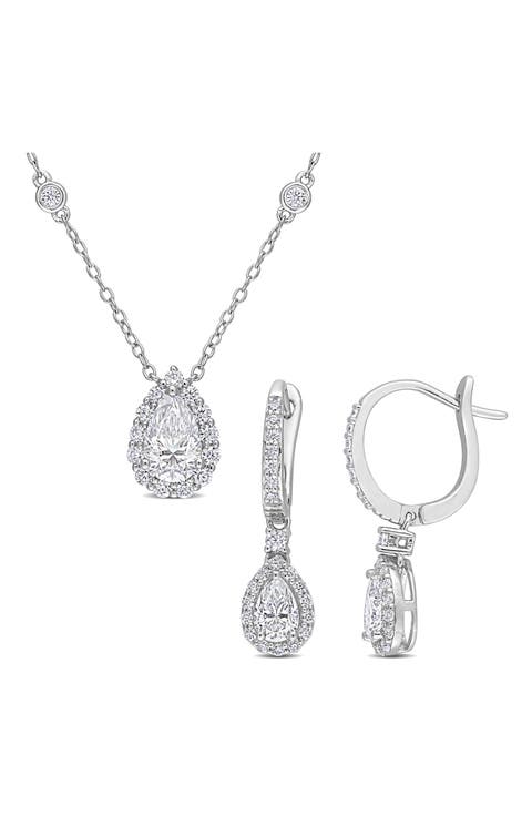 Lab Grown Moissanite Pendant Necklace & Drop Earrings Set