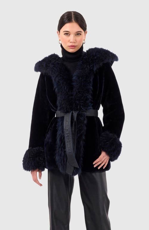 Gorski Reversible Shearling Lamb Jacket With Cashmere Goat Trim In Blue