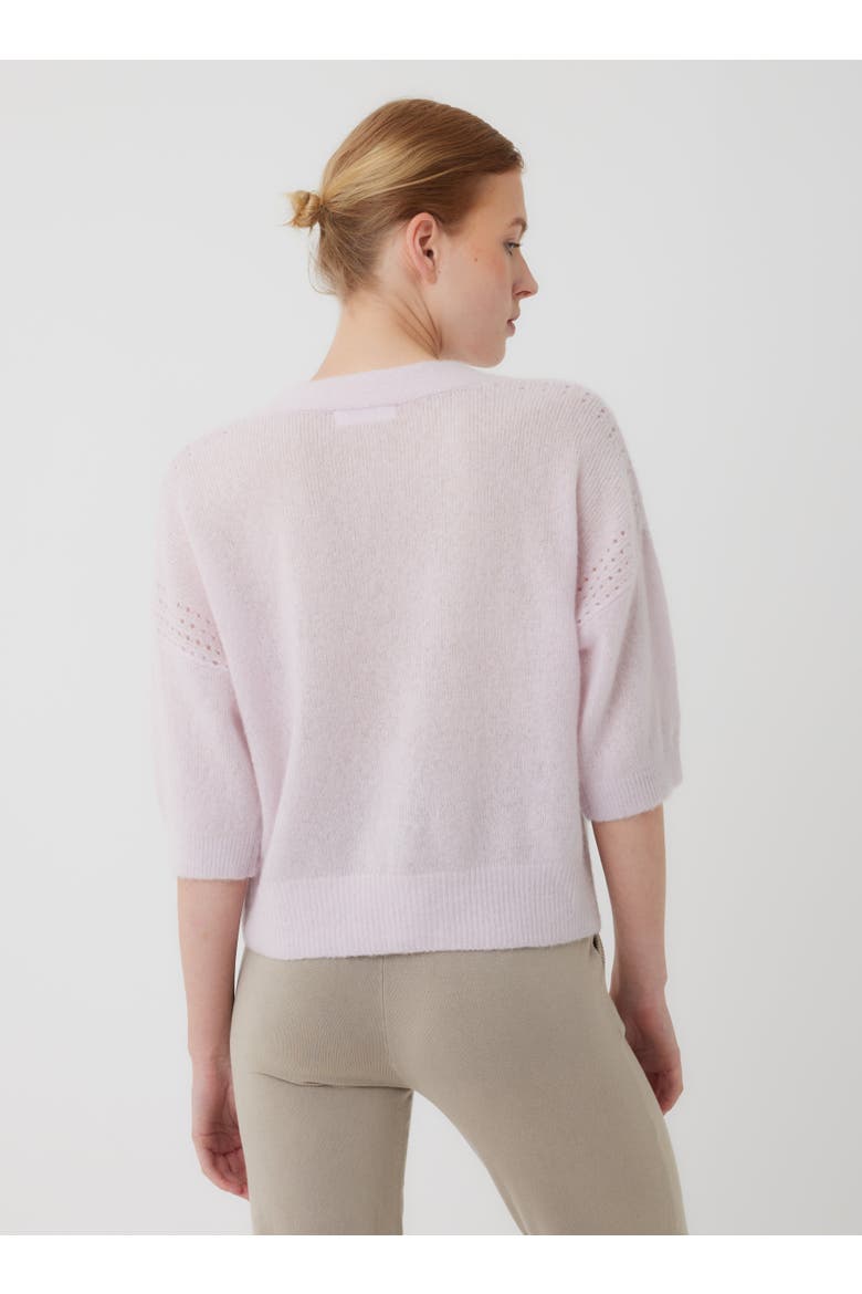 Cashmere Silk Pointelle 3/4 Sleeve V-Neck Top, Alternate, color, GLYCINE