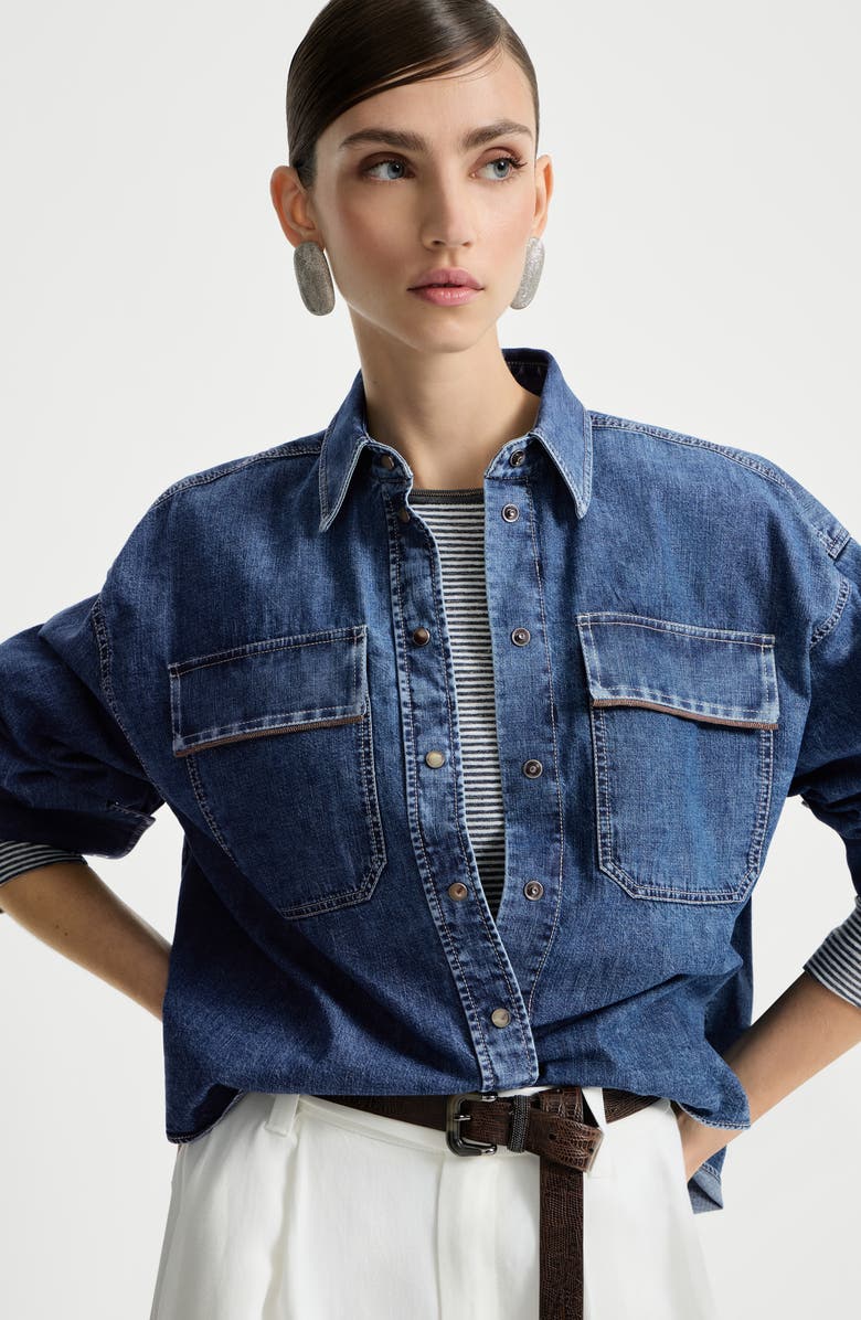 Brunello Cucinelli Lightweight denim shirt, Alternate, color, Denim