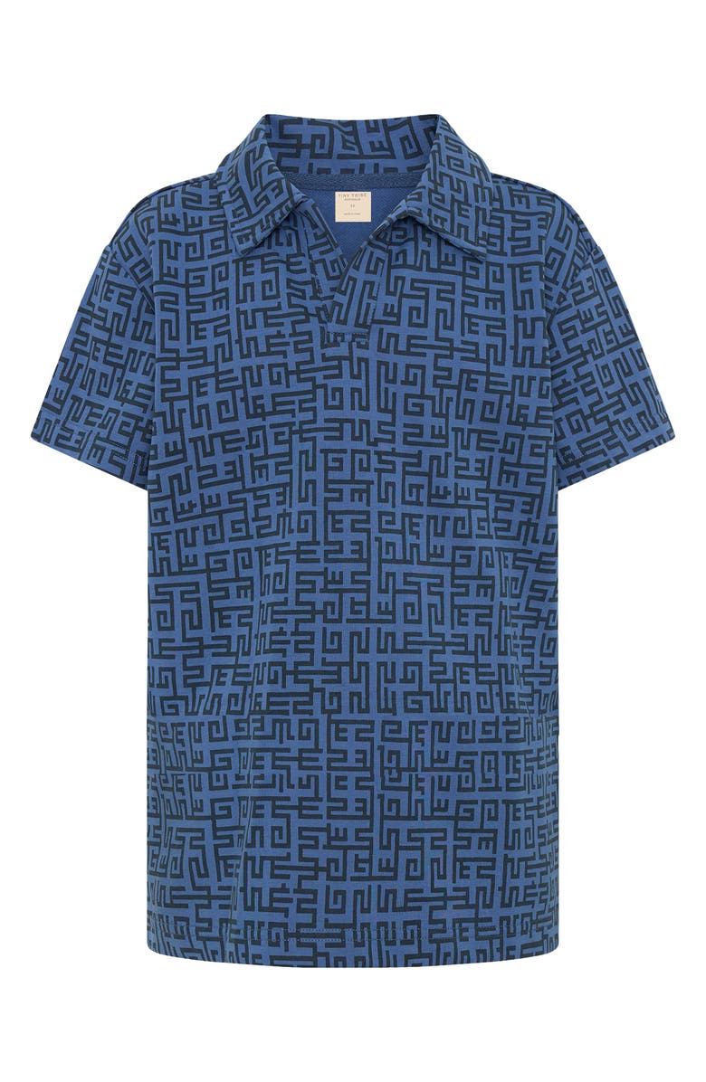 TINY TRIBE Kids' Geo Print Polo, Main, color, Slate Blue