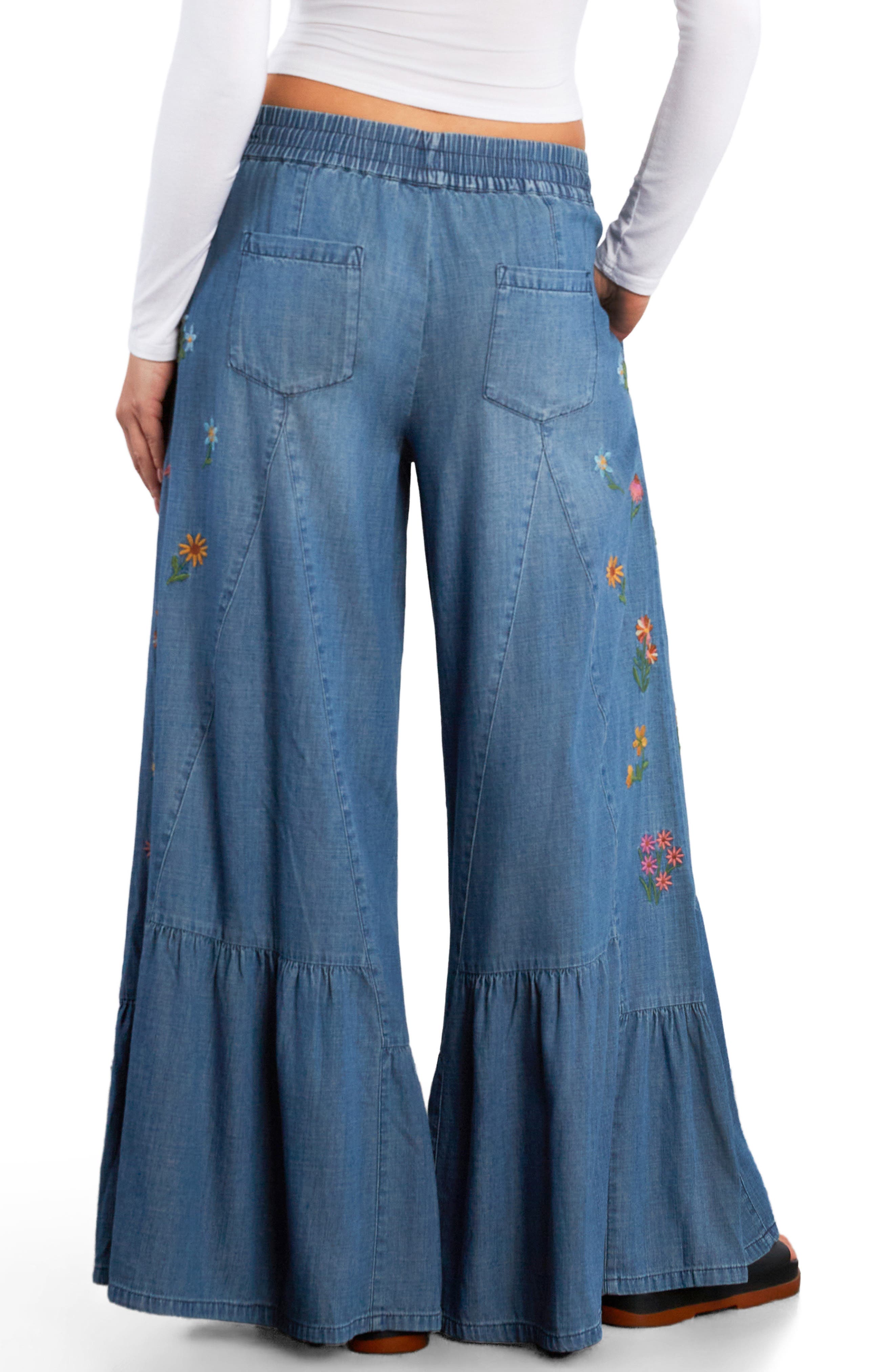 Embroidered Butterfly Drawstring Wide Leg Jeans - image 2