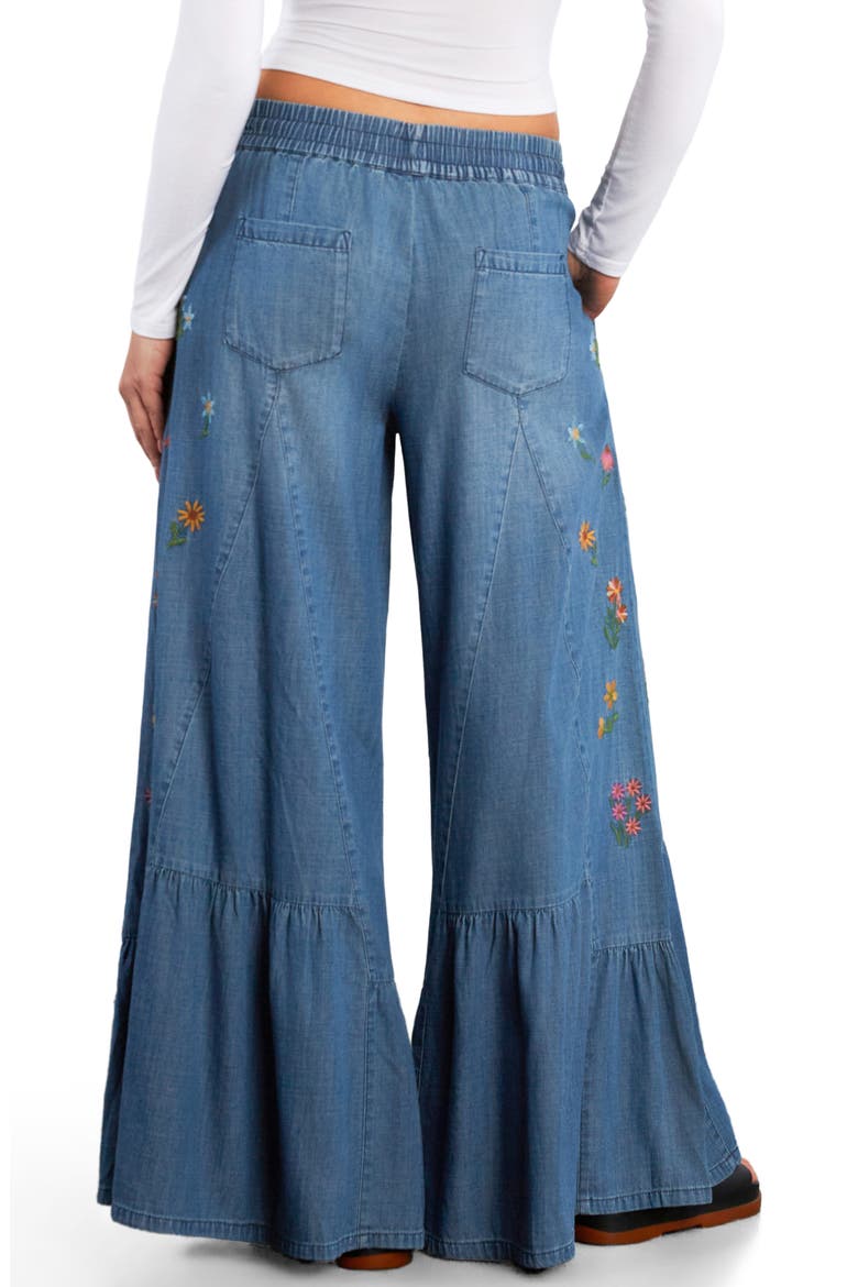Embroidered Butterfly Drawstring Wide Leg Jeans, Alternate, color, VINTAGE DENIM
