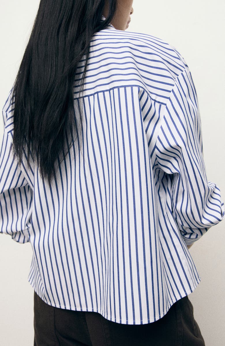 MANGO Stripe Crop Button-Up Shirt, Alternate, color, Sky Blue
