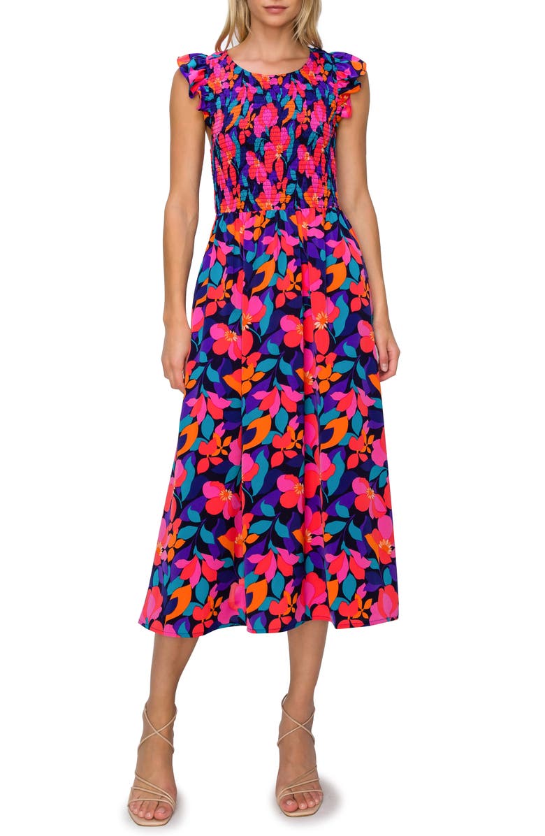 MELLODAY Smocked Fit & Flare Dress, Main, color, 