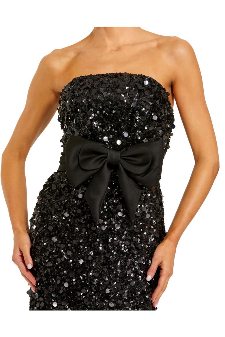 Strapless Sequin Column Evening Gown With Bow, Alternate, color, Black