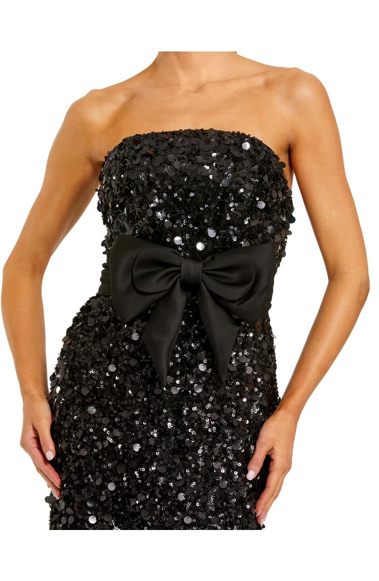 Mac Duggal Strapless Sequin Column Evening Gown With Bow, Alternate, color, Black