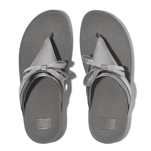 Fitflop Lulu Glitz Bow Leather Toe Post Sandals In Gray