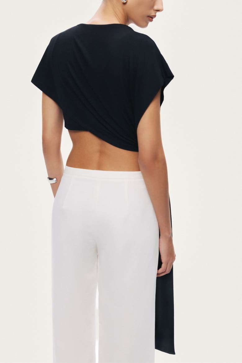 Asymmetric Tie-Front Crop Top, Alternate, color, Black