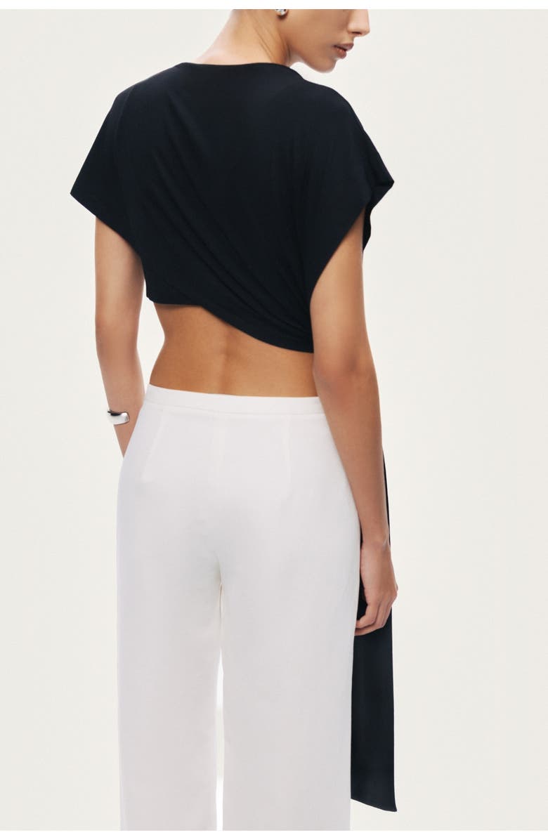 Nocturne Asymmetric Tie-Front Crop Top, Alternate, color, Black