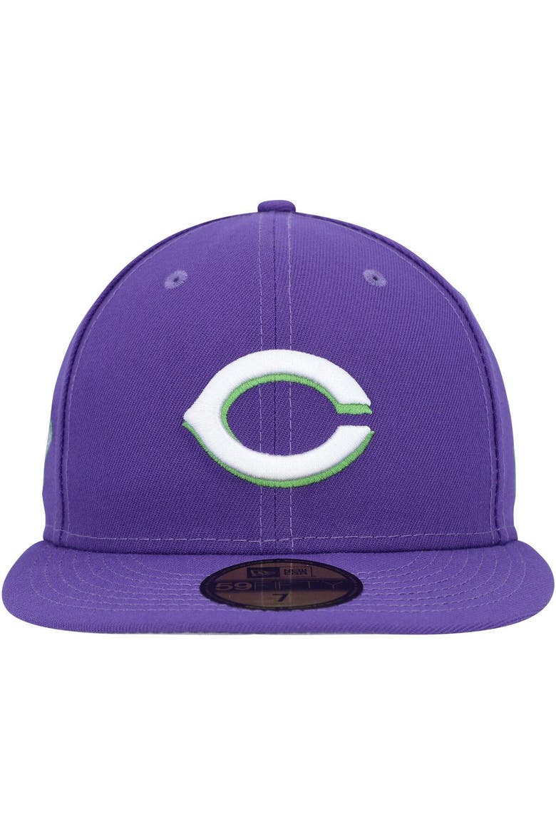 Men's New Era Purple Cincinnati Reds Lime Side Patch 59FIFTY Fitted Hat, Alternate, color, Purple