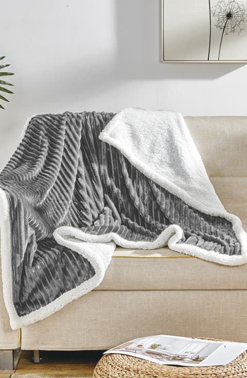 Corduroy Faux Shearling Throw Blanket
