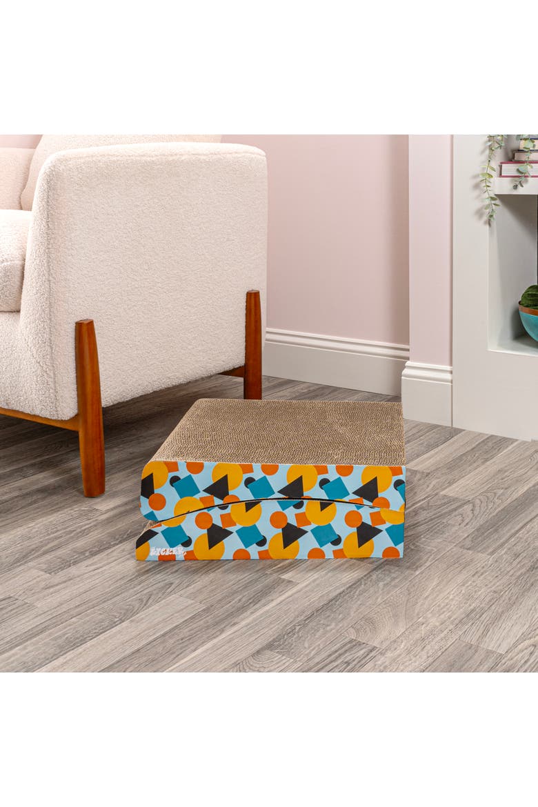 Eero Modern Cardboard Foldable Lounge Cat Scratcher with Catnip, Alternate, color, Blue/Orange
