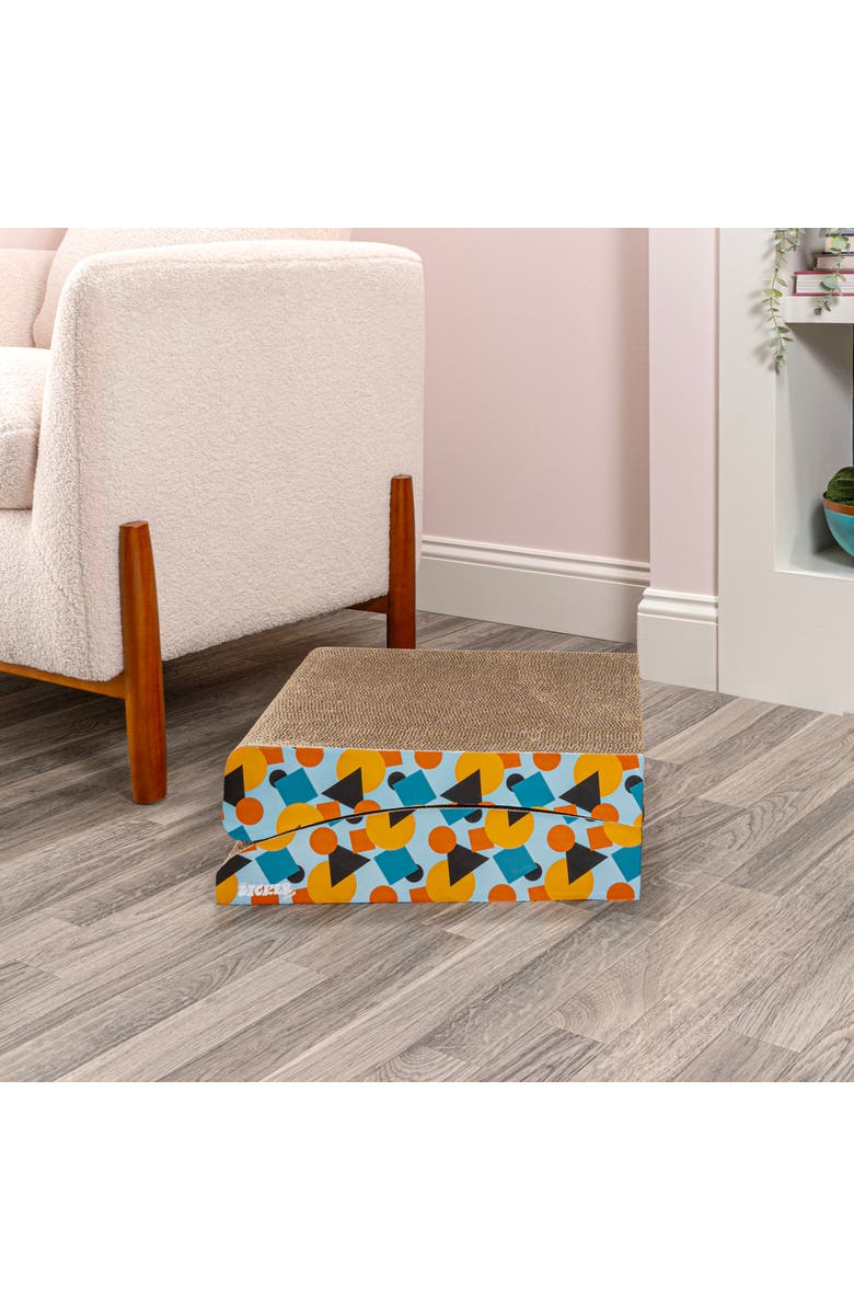 The Licker Store Eero Modern Cardboard Foldable Lounge Cat Scratcher with Catnip, Alternate, color, Blue/Orange