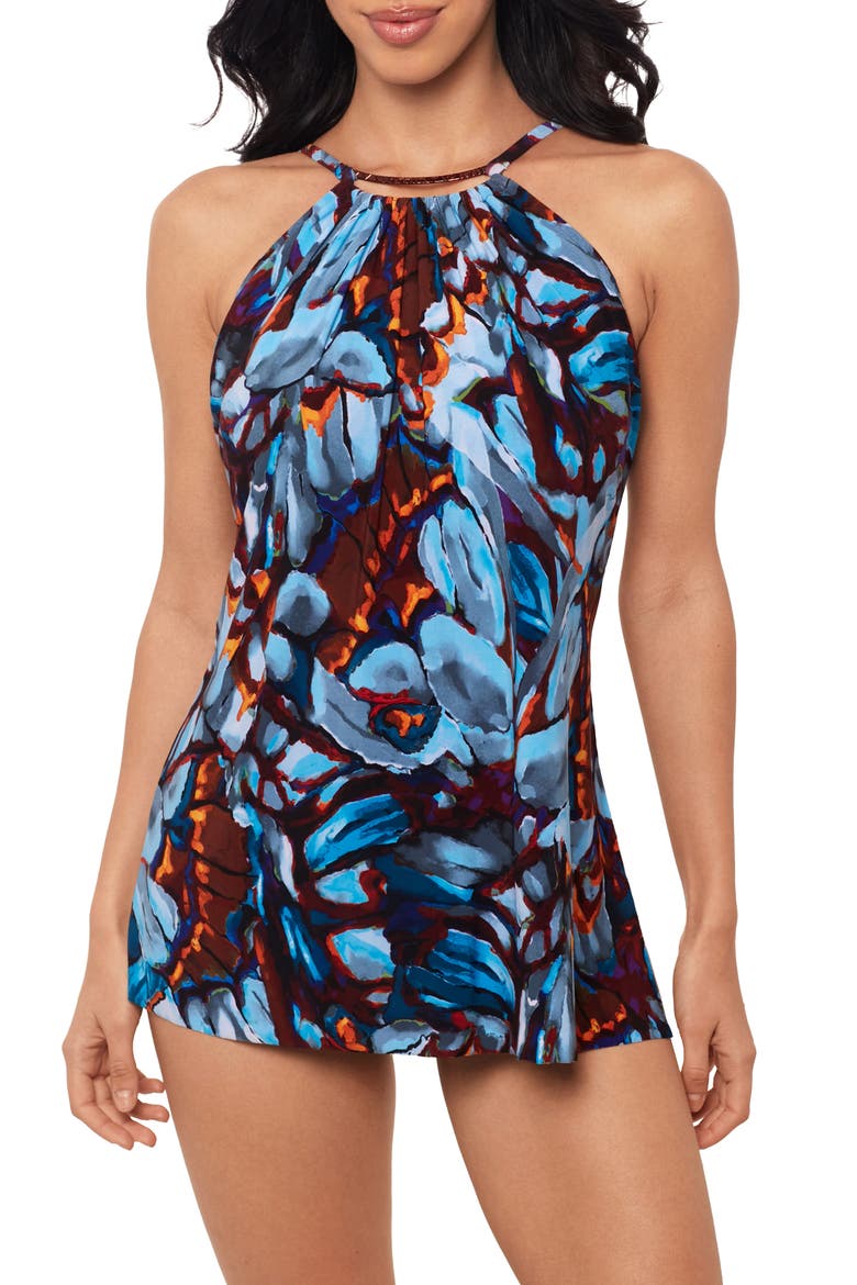 Monarch Parker Skirted One-Piece Swimsuit, Main, color, BLUE MULTI