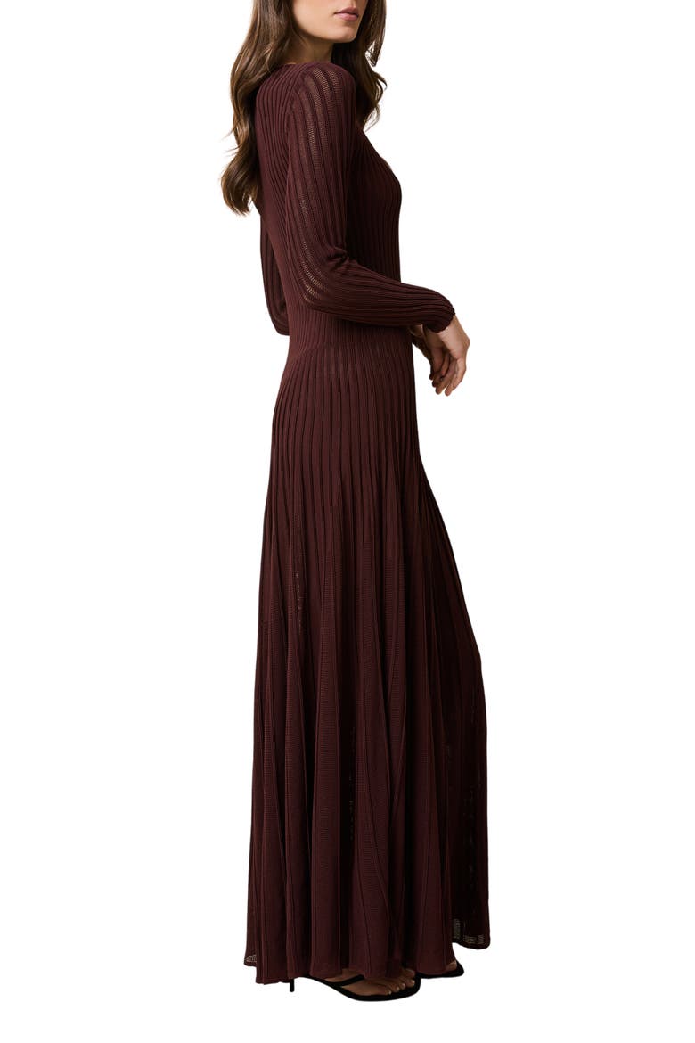 The Sloane Long Sleeve Pointelle Rib Maxi Sweater Dress, Alternate, color, RAISIN BROWN