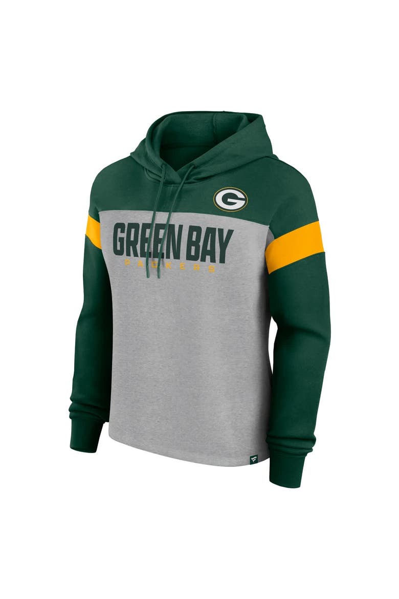 Women's Fanatics Heather Gray/Green Green Bay Packers Bold Play Call Pullover Hoodie, Alternate, color, Heather Gray