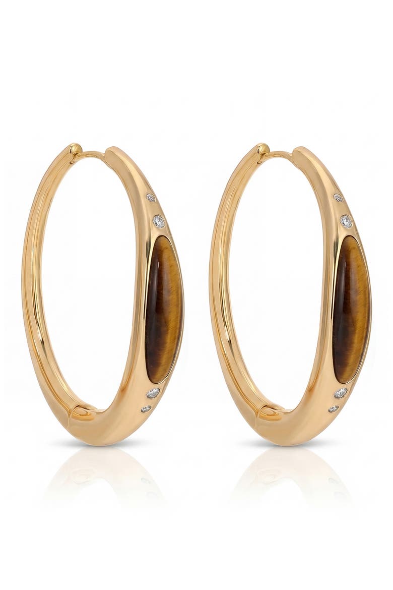 Solstice 18k Gold Plated Tiger Eye Hoop Earrings, Alternate, color, TIGERS EYE