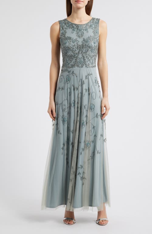 Pisarro Nights Beaded Mesh Gown With Jacket In Blue
