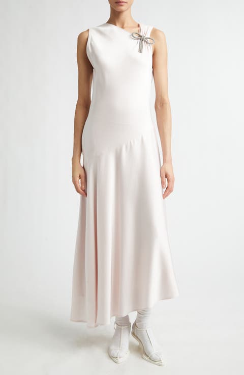 Draped Asymmetric Crepe Back Satin Dress