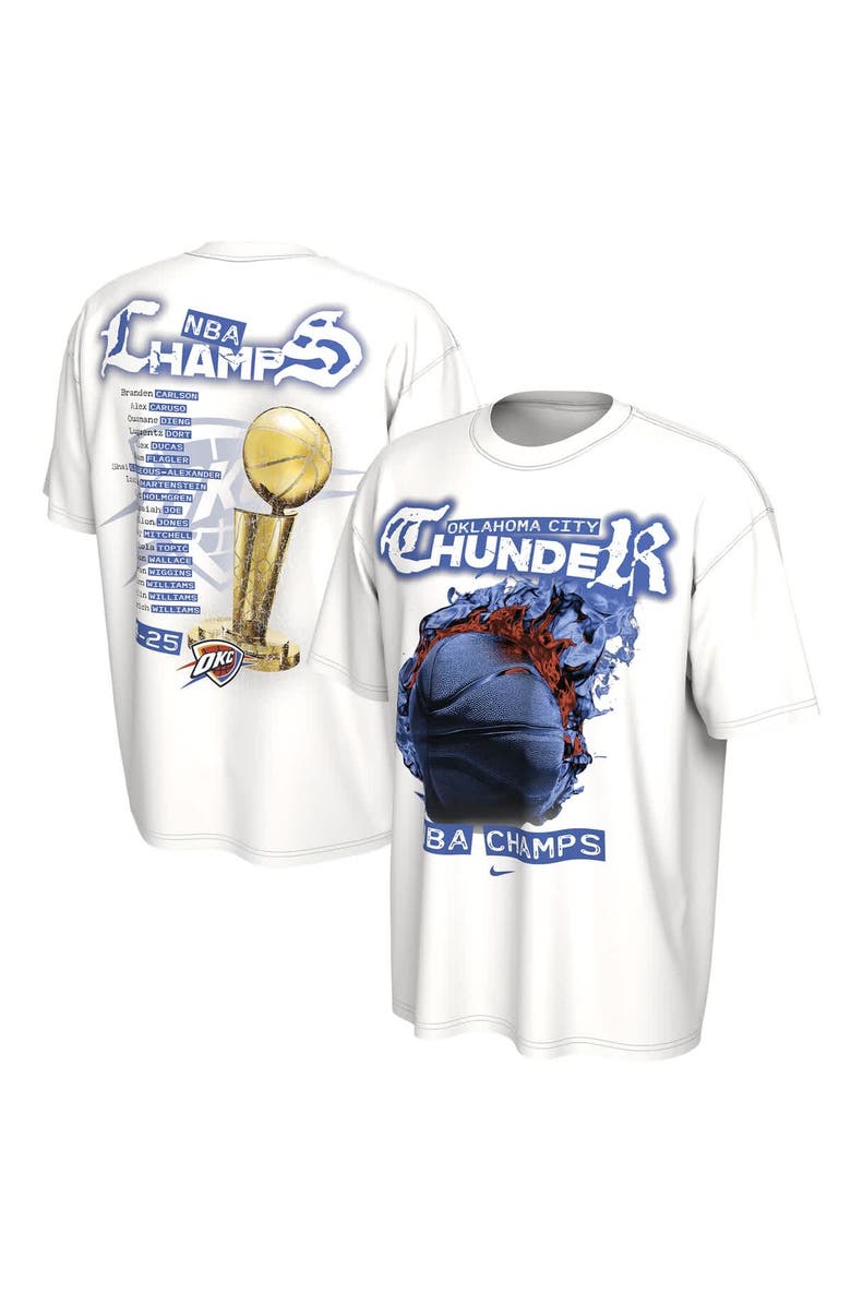 Nike Unisex Nike  White Oklahoma City Thunder 2025 NBA Finals Champions Celebration Parade Roster T-Shirt, Alternate, color, White
