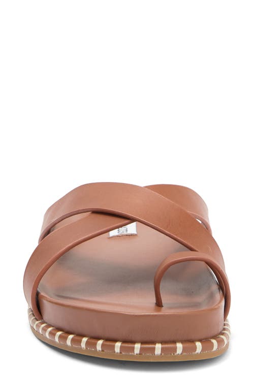 Steve Madden Avianna Womens Criss-cross Faux Leather Slide Sandals In Cognac Leather