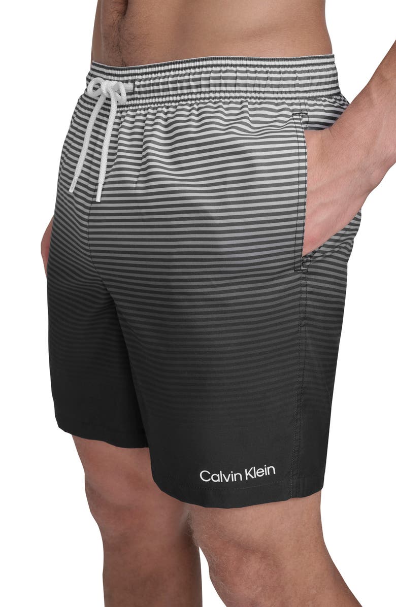 Calvin Klein Graphite Stripe Core Volley Swim Trunks, Alternate, color, Black
