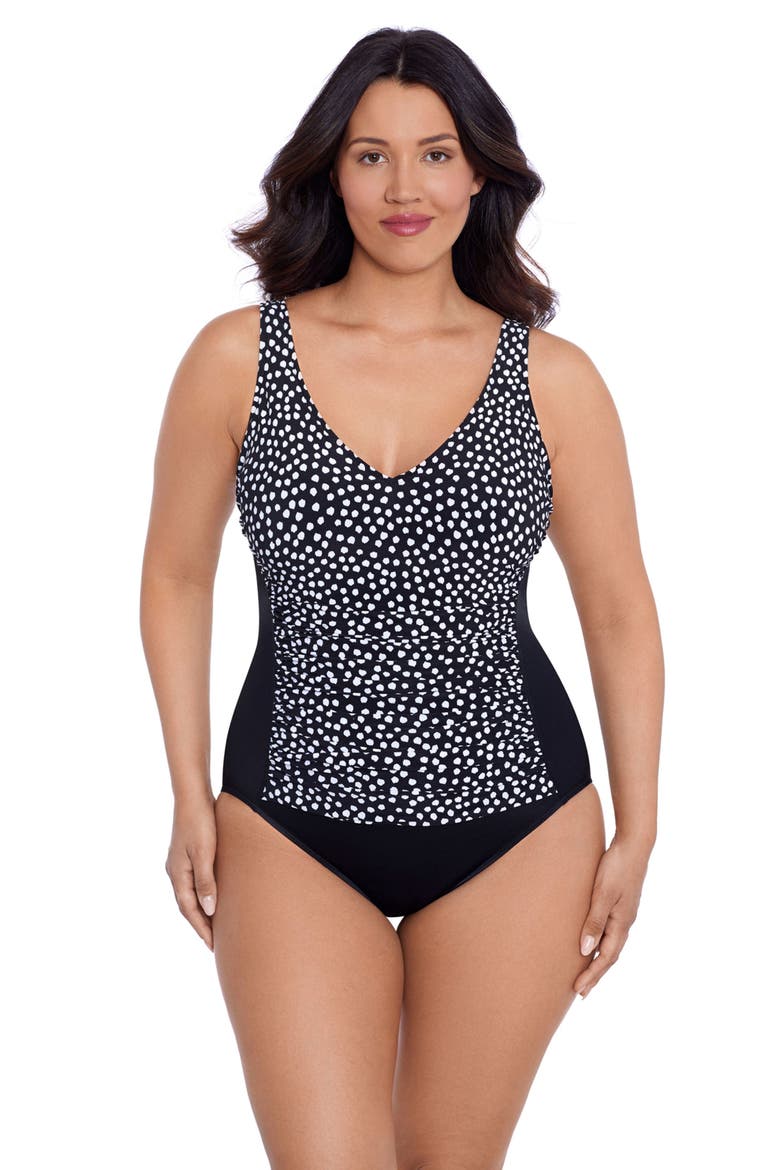 New Jean V-Neckline One-Piece Control Swimsuit, Main, color, Funfetti