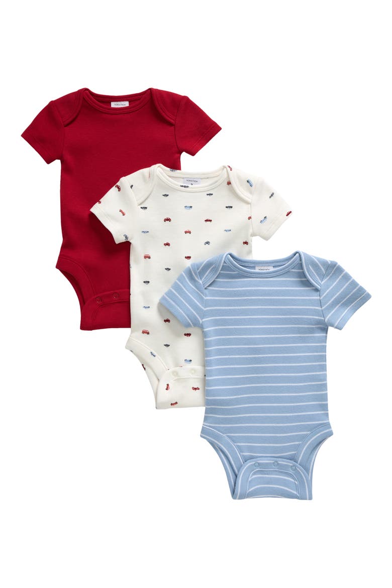 Assorted 3-Pack Cotton Bodysuits, Main, color, CUTE CARS PACK