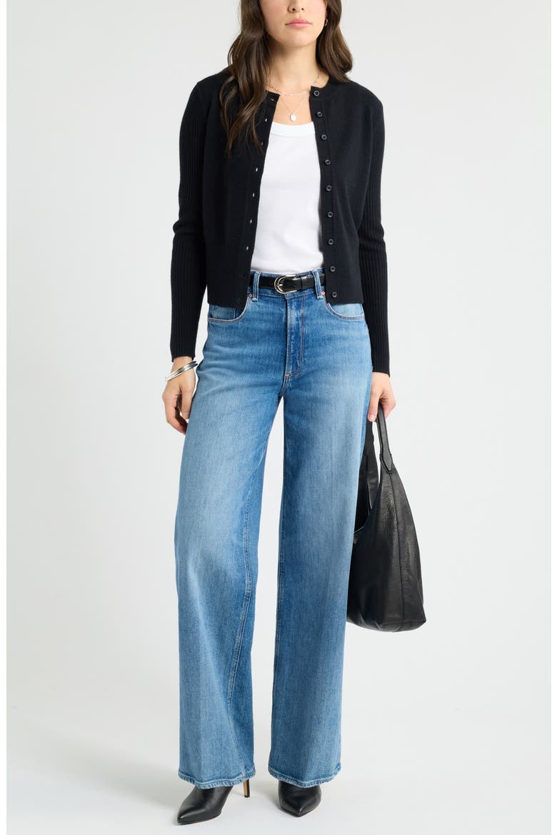 Wool & Cashmere Blend Cardigan, Alternate, color, BLACK ROCK