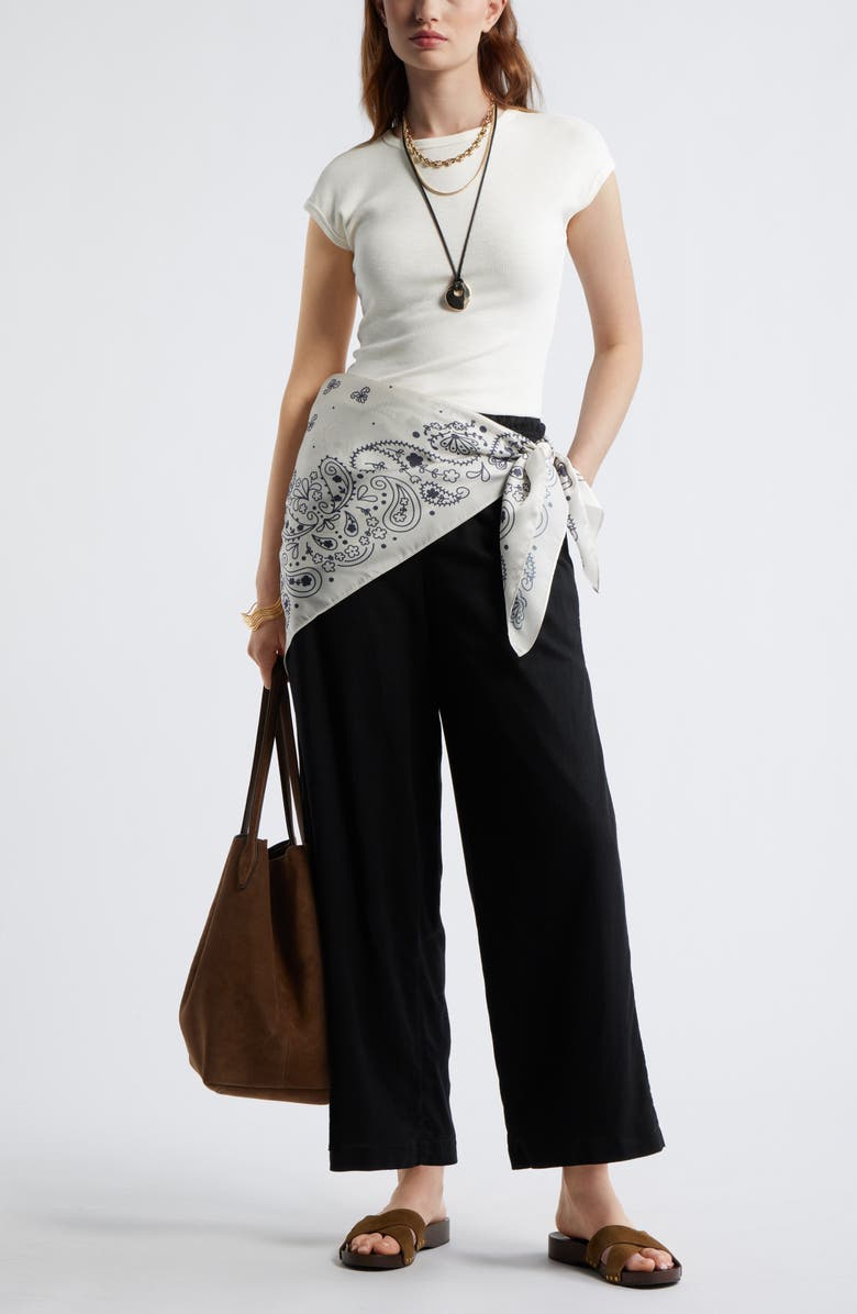 Treasure & Bond Linen Blend Smocked Waist Wide Leg Pants, Alternate, color, Black