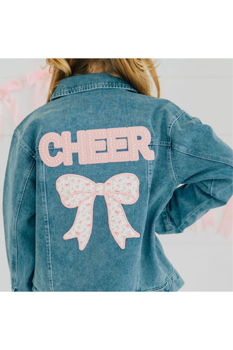 Cheer Bow Patch Denim Jacket, Alternate, color, Denim