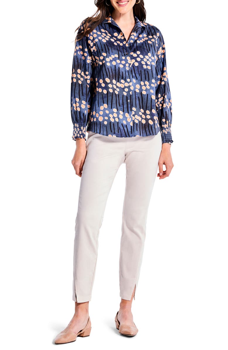 NIC+ZOE Smocked Cuff Stretch Cotton Button-Up Shirt, Alternate, color, Blue Multi