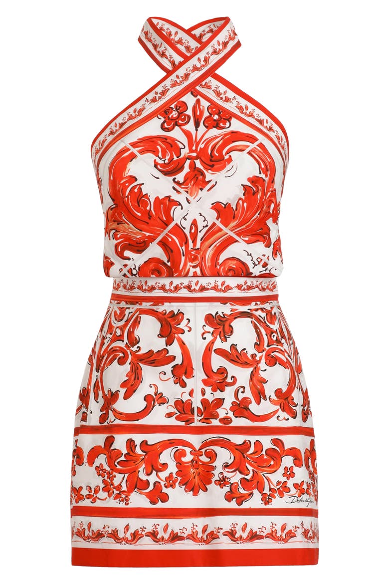 Majolica Print Cotton Poplin Halter Minidress, Alternate, color, S9000 VARIANTE ABBINATA