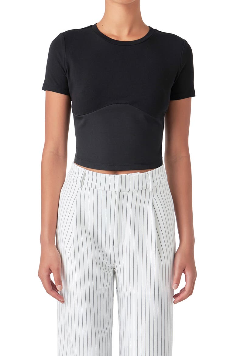 Crop Bustier T-Shirt, Alternate, color, BLACK