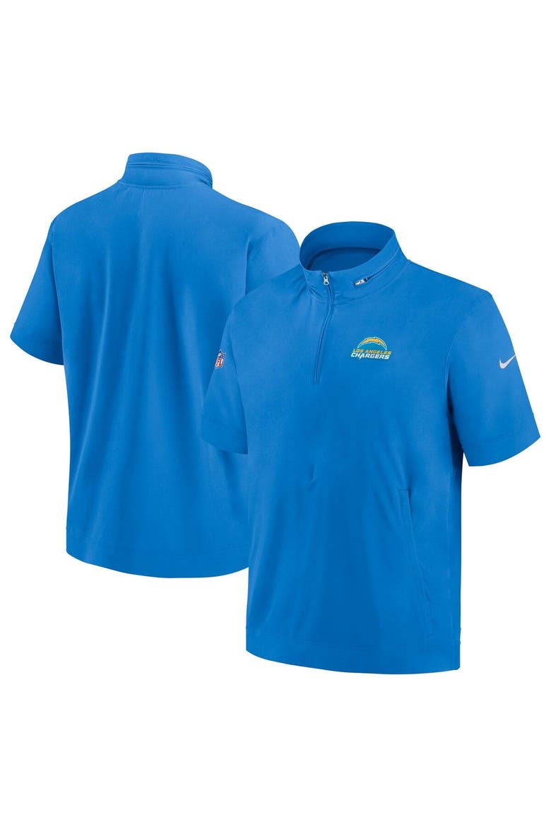 Men's Nike  Powder Blue Los Angeles Chargers Sideline Coach Short Sleeve Hoodie Quarter-Zip Jacket, Main, color, Powder Blue