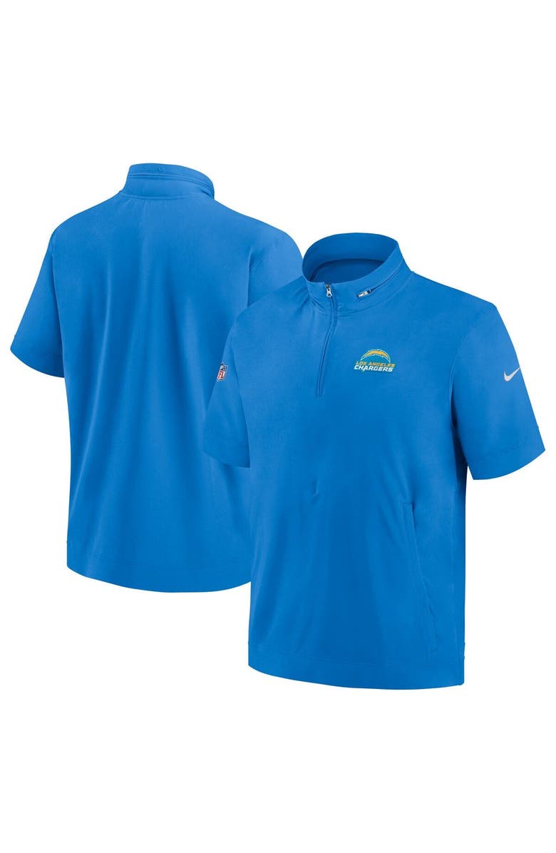 Nike Men's Nike Powder Blue Los Angeles Chargers Sideline Coach Short Sleeve Hoodie Quarter-Zip Jacket, Main, color, Powder Blue