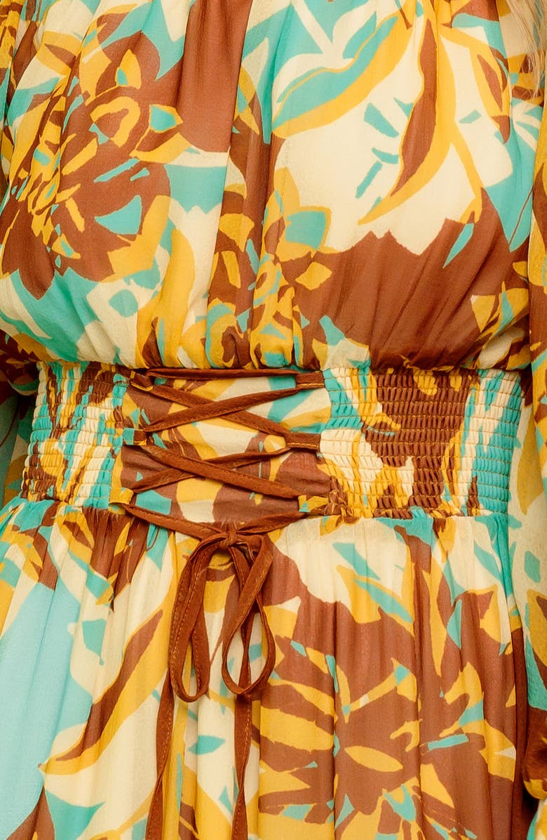 FLYING TOMATO Long Sleeve Tiered Midi Dress, Alternate, color, Brown Mint