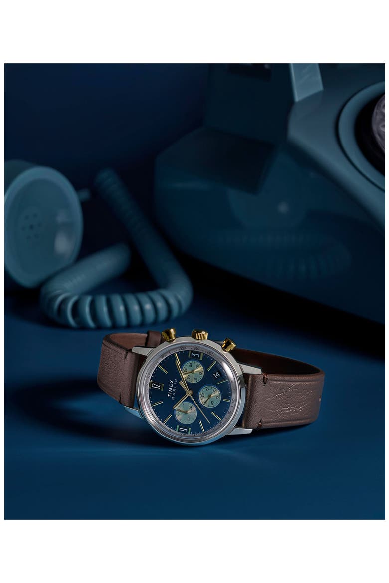 Marlin Chronograph Leather Strap Watch, 40mm, Alternate, color, BROWN