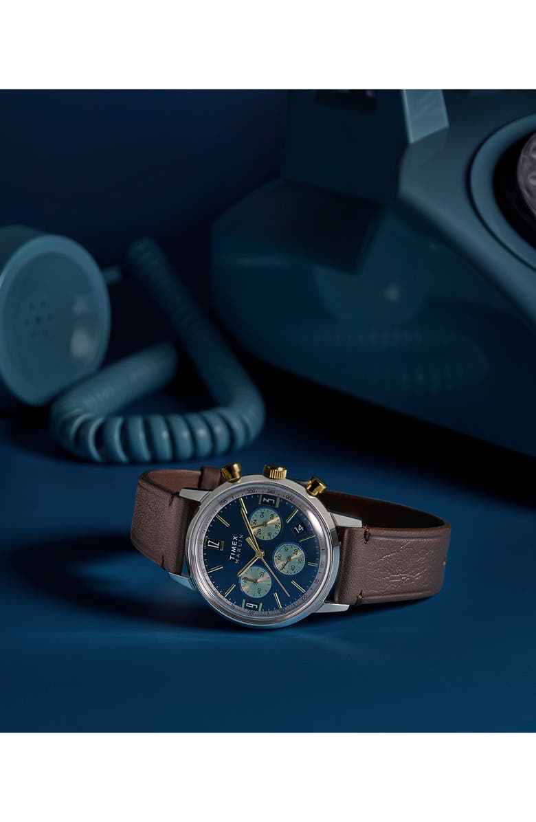 Timex<sup>®</sup> Marlin Chronograph Leather Strap Watch, 40mm, Alternate, color, Brown