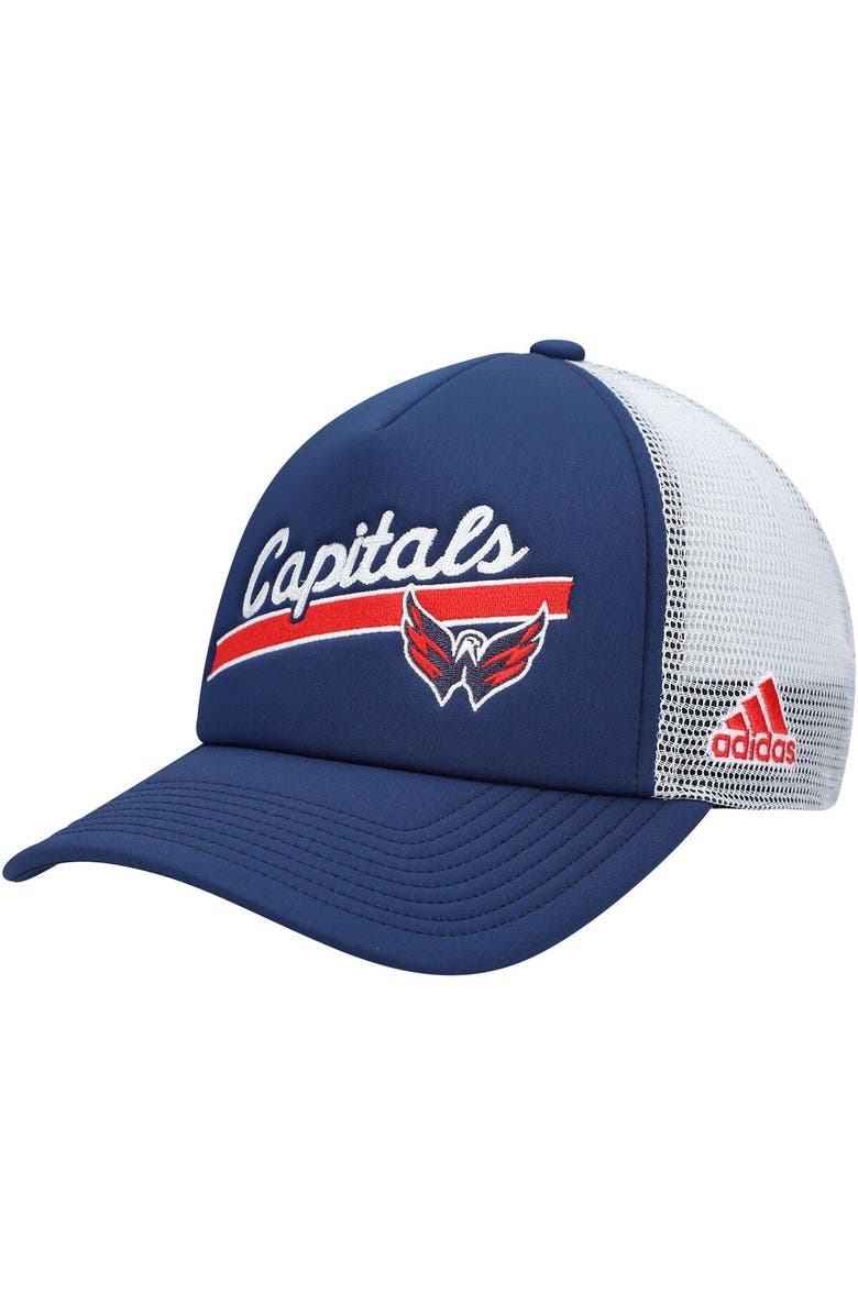adidas Women's adidas Navy/White Washington Capitals Foam Trucker Snapback Hat, Main, color, 