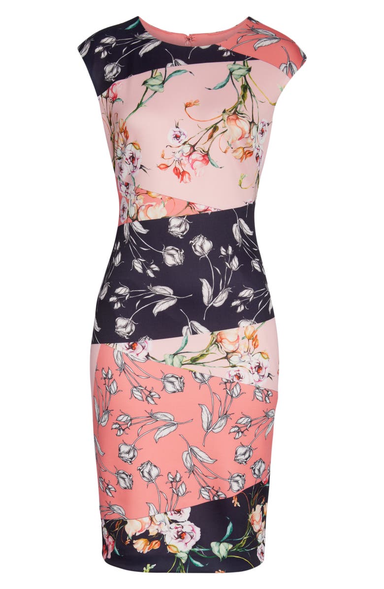 Vince Camuto Floral Print Scuba Crepe Sheath Dress, Alternate, color, 