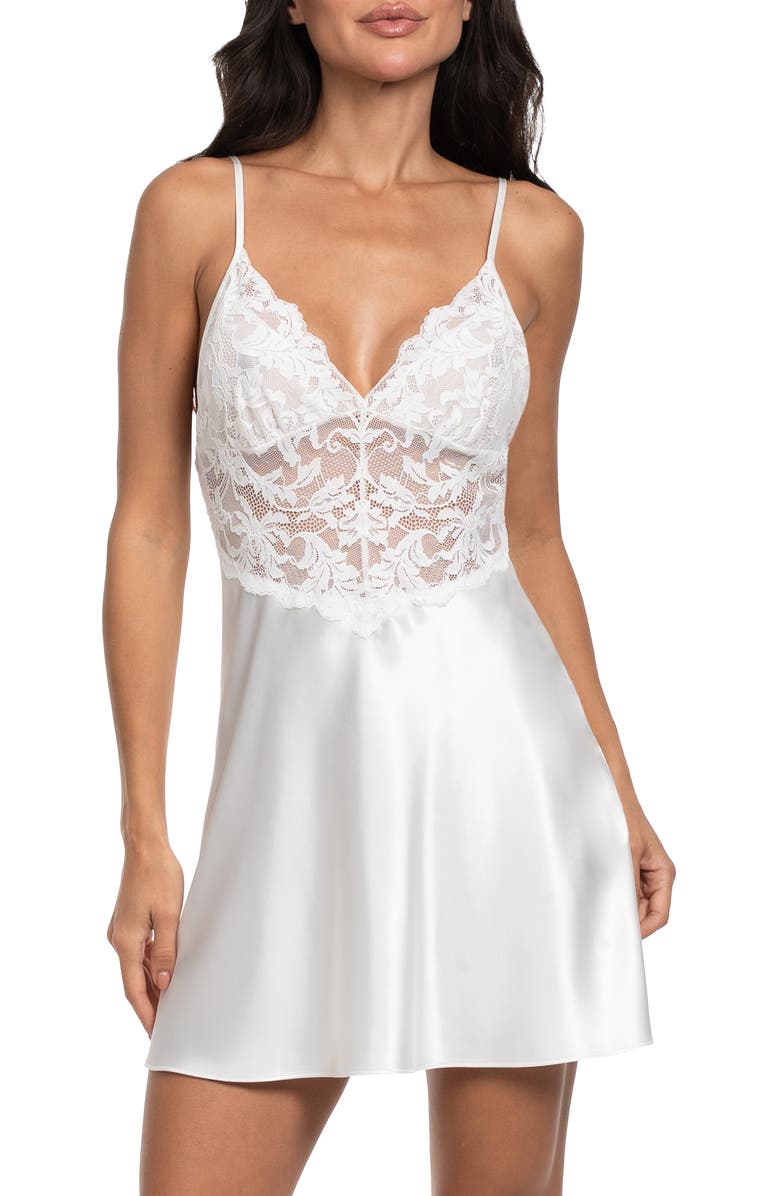 In Bloom by Jonquil Lorena Lace Trim Satin Chemise, Main, color, Ivory