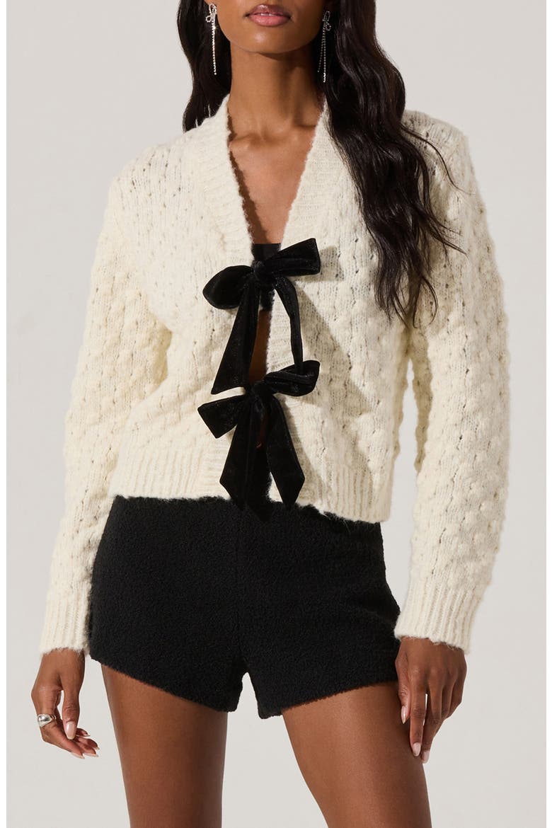 Velvet Bow Cardigan, Main, color, OFF WHITE
