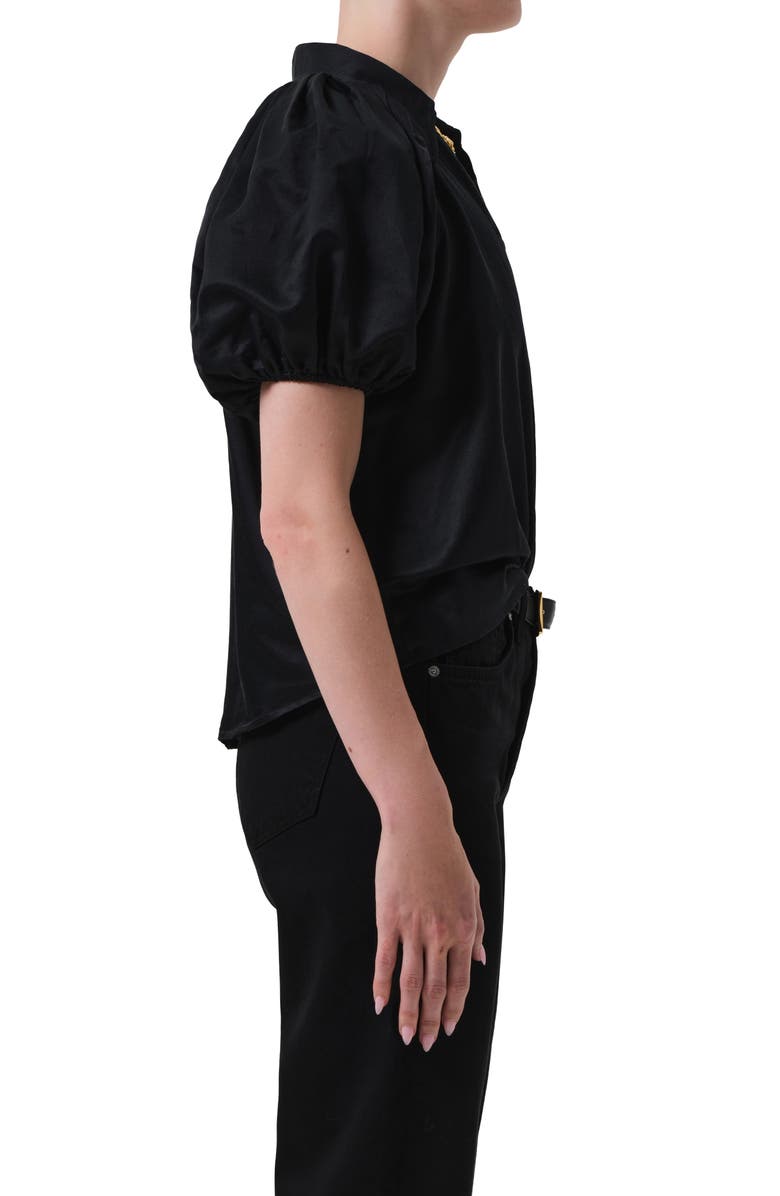 Citizens of Humanity Leila Puff Sleeve Cotton & Silk Button-Up Shirt, Alternate, color, Black