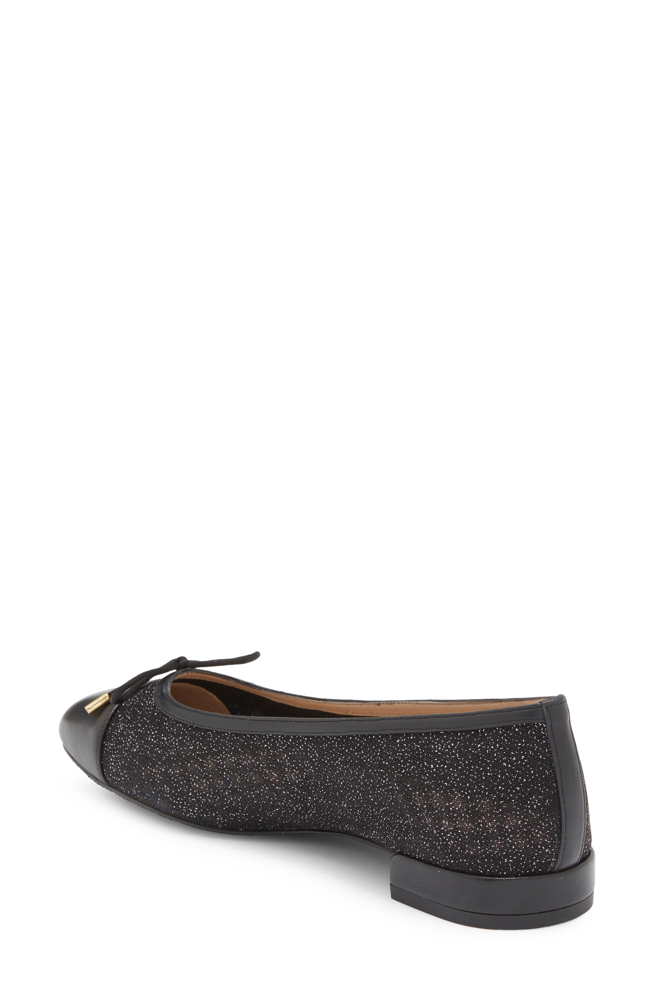 Stuart Weitzman Sleek Cap Toe Bow Flat, Alternate, color, New Black