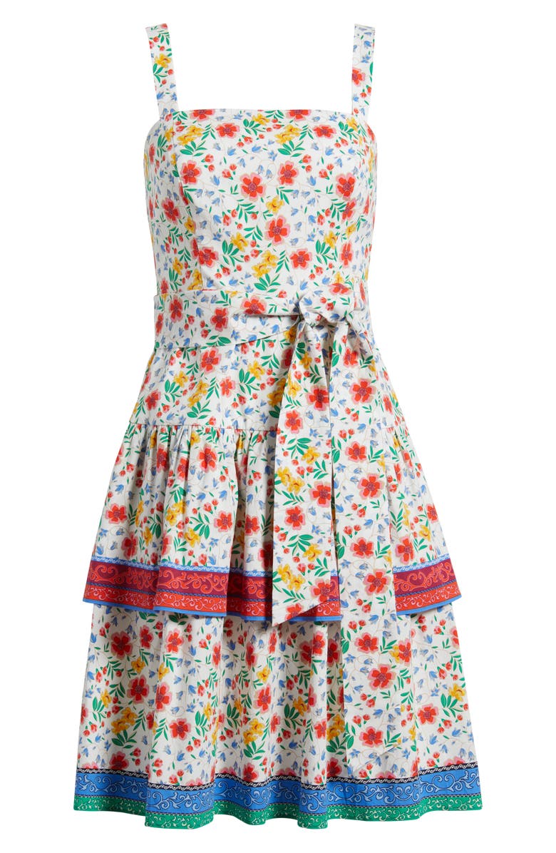 Eliza J Floral Tiered Stretch Cotton Sundress, Alternate, color, 